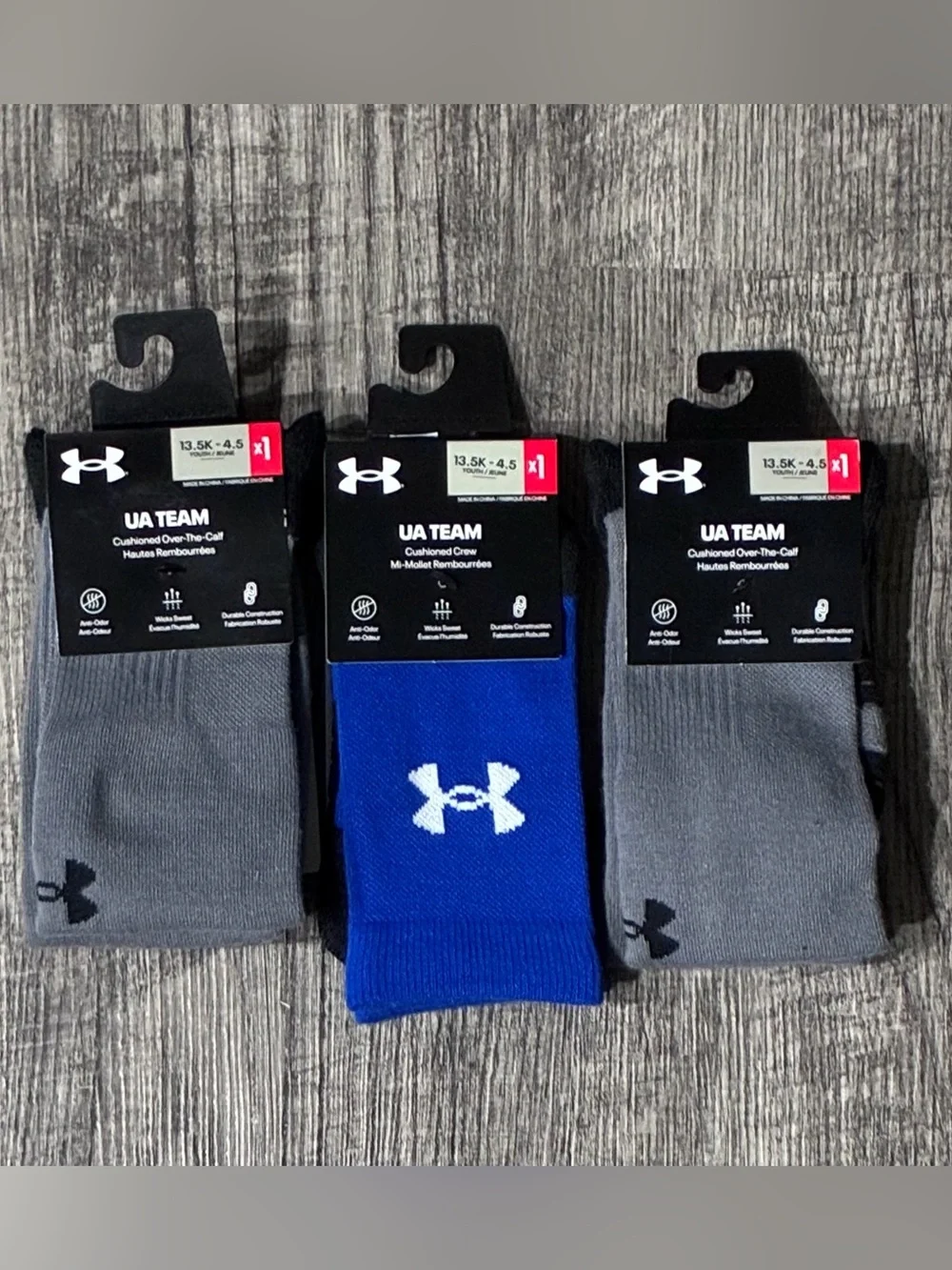 Under Armour Kids Cushioned Crew Socks - Blue & Gray